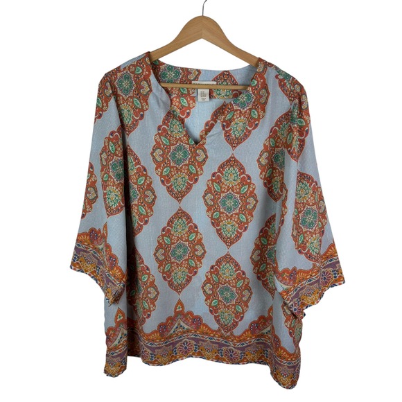 Cynthia Rowley Paisley Tunic Top Size 2X Multicolor V-Neck Boho Lightweight - Picture 1 of 8